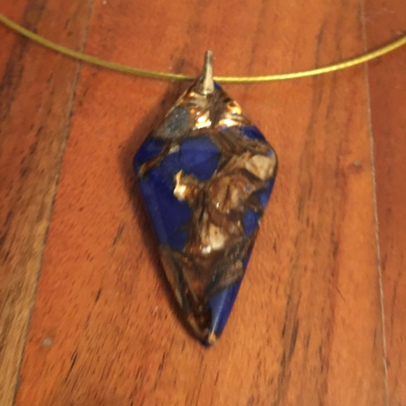 Sale! Vermeil Bail with Lapis Composite Kite with Gold Leaf and Wire Loop. - Picture 1 of 1